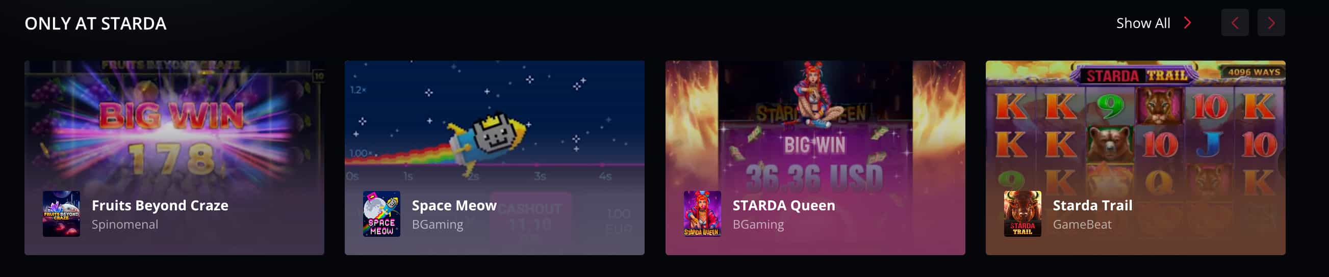 Starda Casino homepage lobby for Canadian players